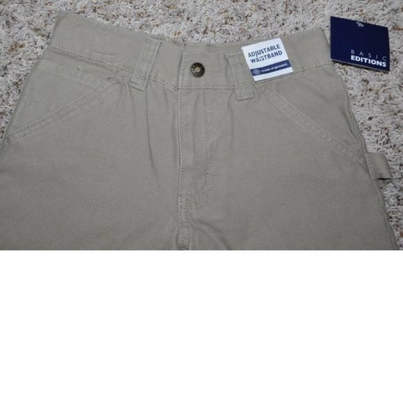 Boys Carpenter Shorts Khaki 8 Canvas Summer Adjustable Waist Basic Editions - Picture 2 of 4